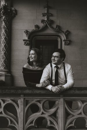 a monochrome shot of a couple at the Biltmore Estate in Asheville North Carolina