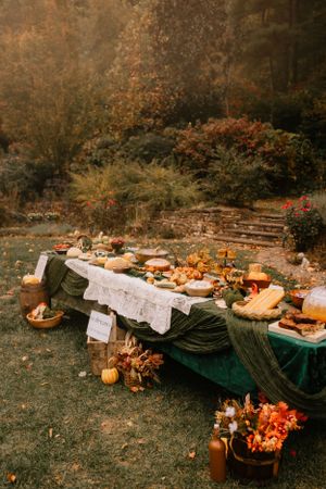 a tablespace is set outside full of food in Western North Carolina near Asheville and Boone
