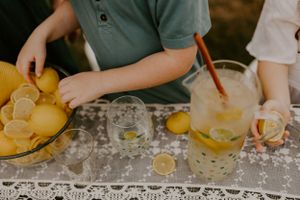 children making lemonade with the lemons in Western North Carolina near Asheville
