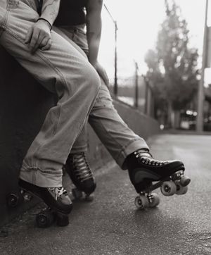 a monochrome photo of roller-skates