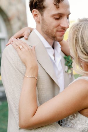 Romantic wedding photography collage showing intimate close-up moments between newlyweds during their special day.