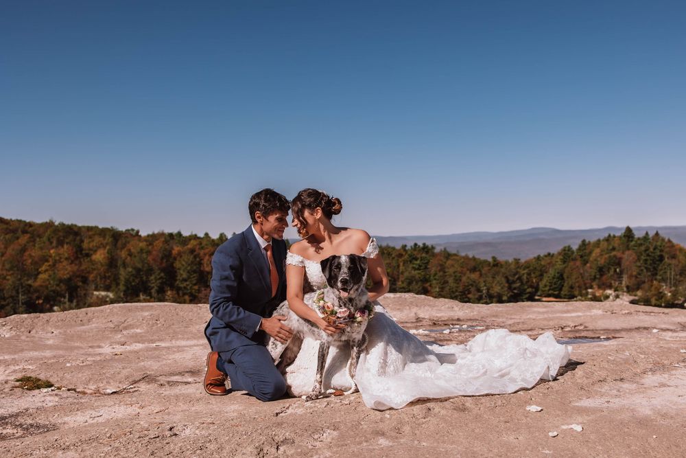 Couple with their dog at Minnewaska state park adventure elopement