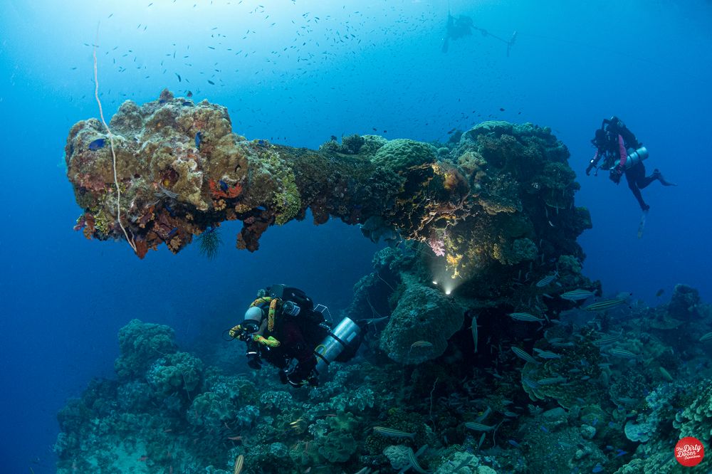 Chuuk Lagoon Diver and aft gun