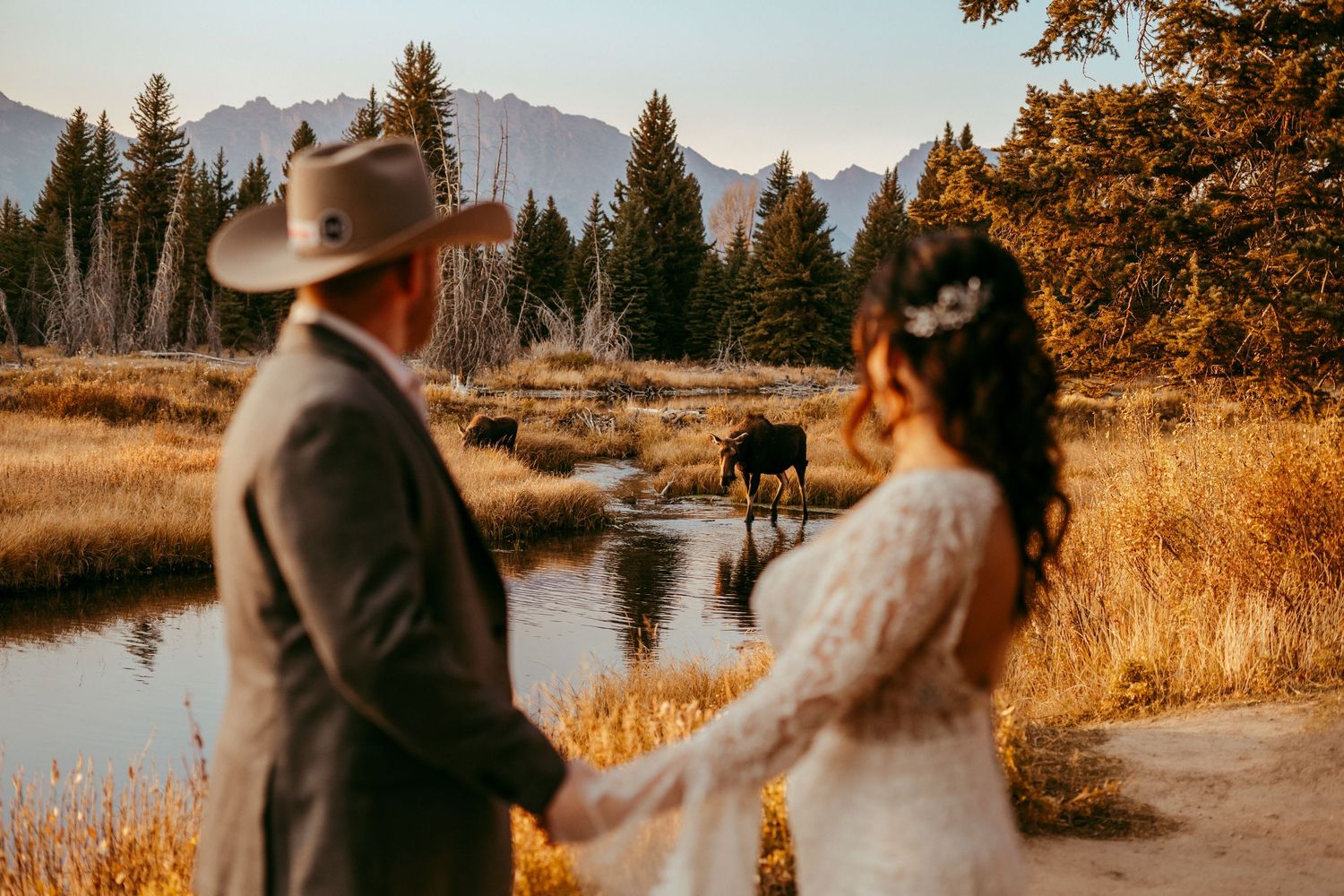 Elegant outdoor wedding ceremony at upscale mountain resort