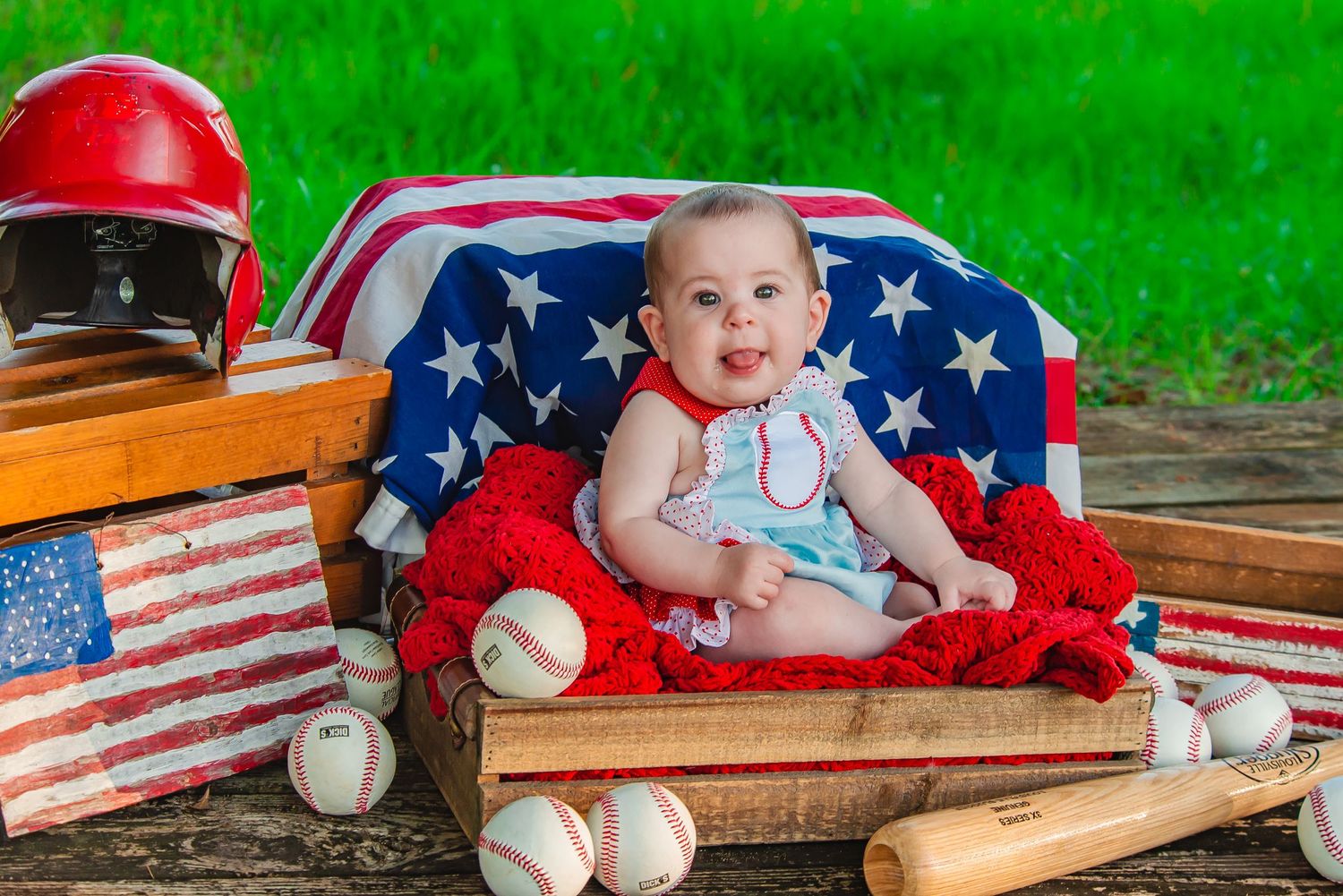 milestone session baby girl baseball sister smiling natural light photo creative set Opp Alabama Silverhill Alabama