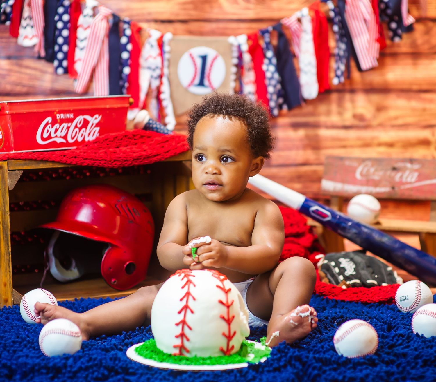 studio session custom set baby boy first birthday smash cake baseball theme Opp Alabama Silverhill Alabama Baldwin County Alabama