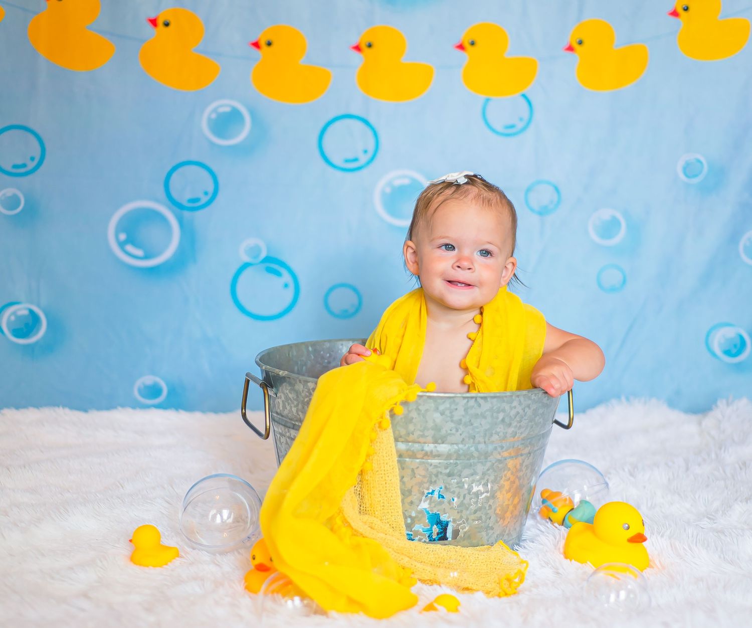 first birthday session milestone Silverhill Alabama studio rubber duckies creative set natural smile memory captured