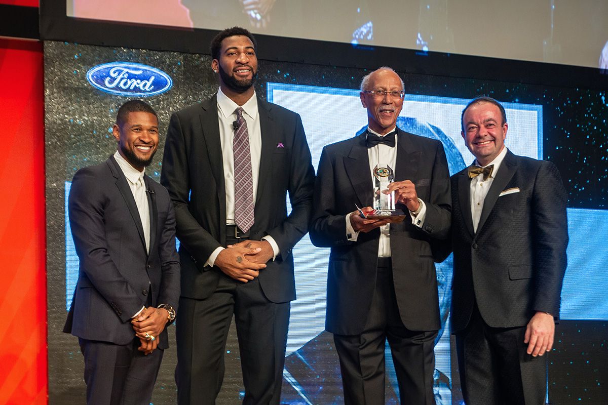 Ford Freedom Awards standing at the Usher, Andre Drummond, Dave Bing and Ziad Ojakli