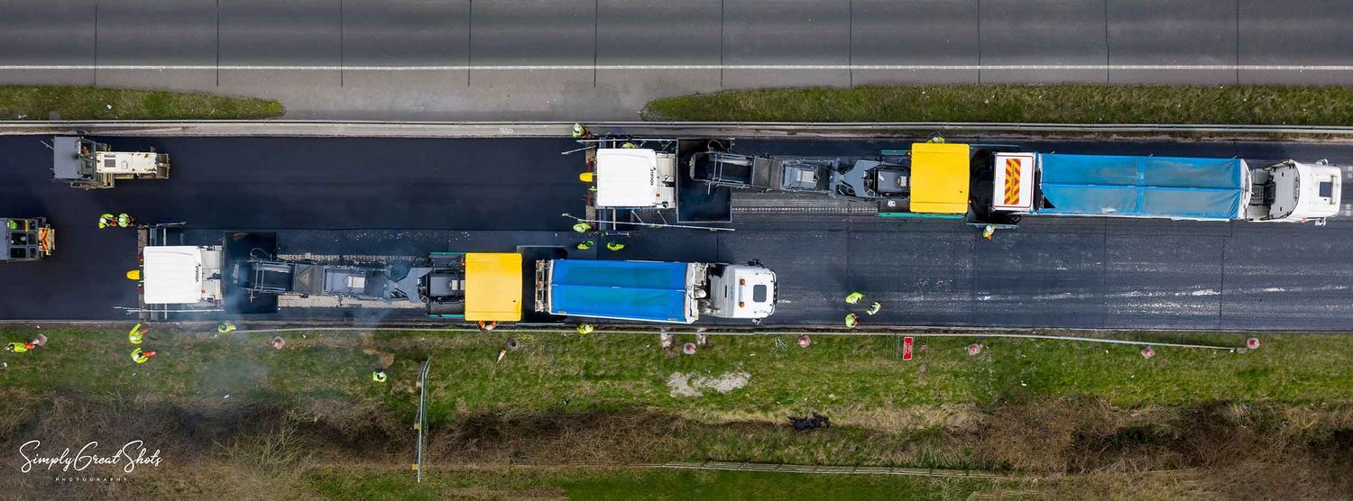 Aerial photography monitoring ongoing roadworks.