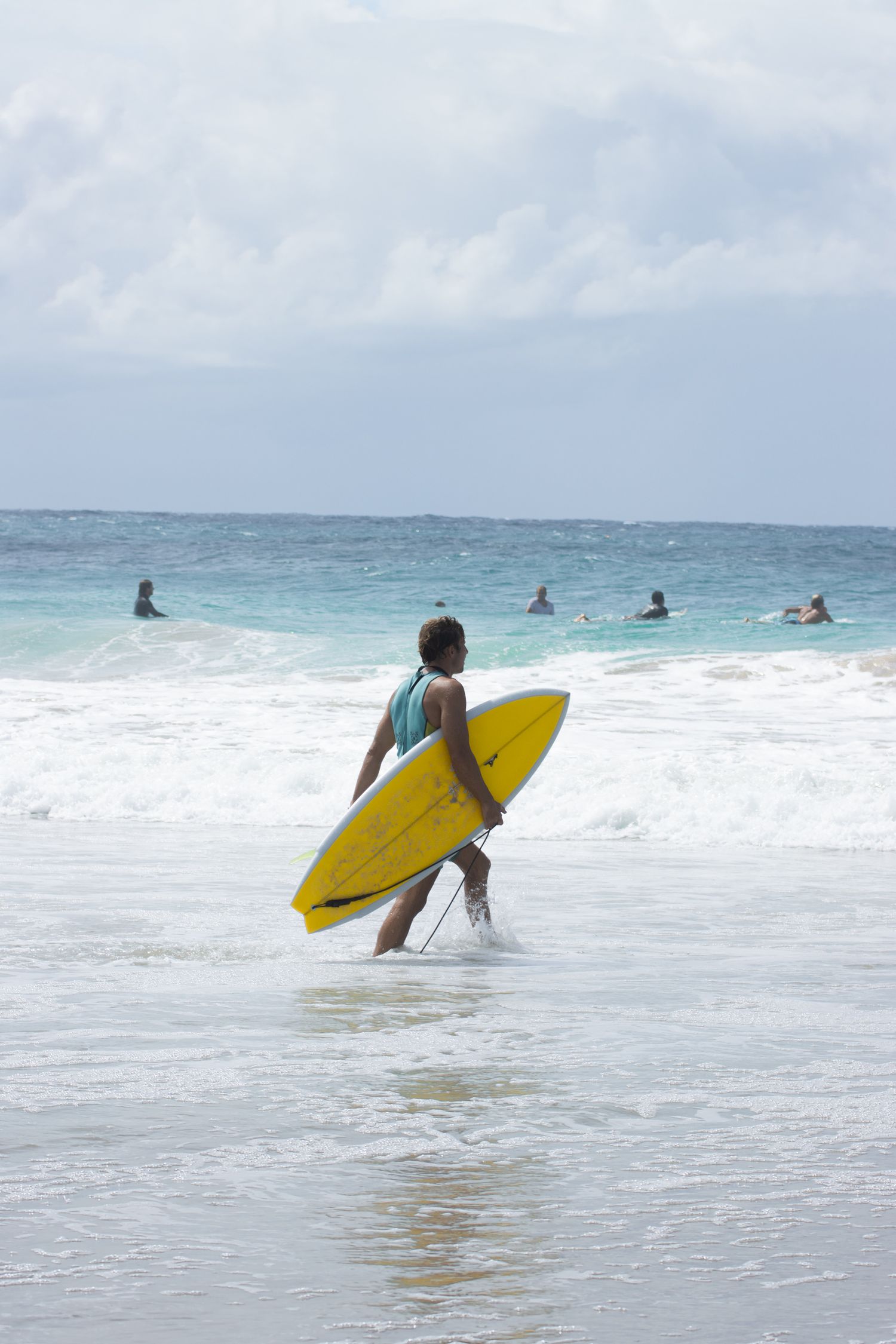 Yellow surfboard, Surfer, Surf shoot, beach shoot, pose, water, man with surfboard, Gold Coast, Blue hues