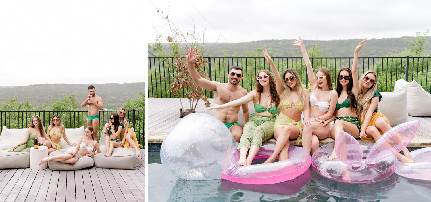 Fun pool party scene with colorful floaties and summer celebration vibes.