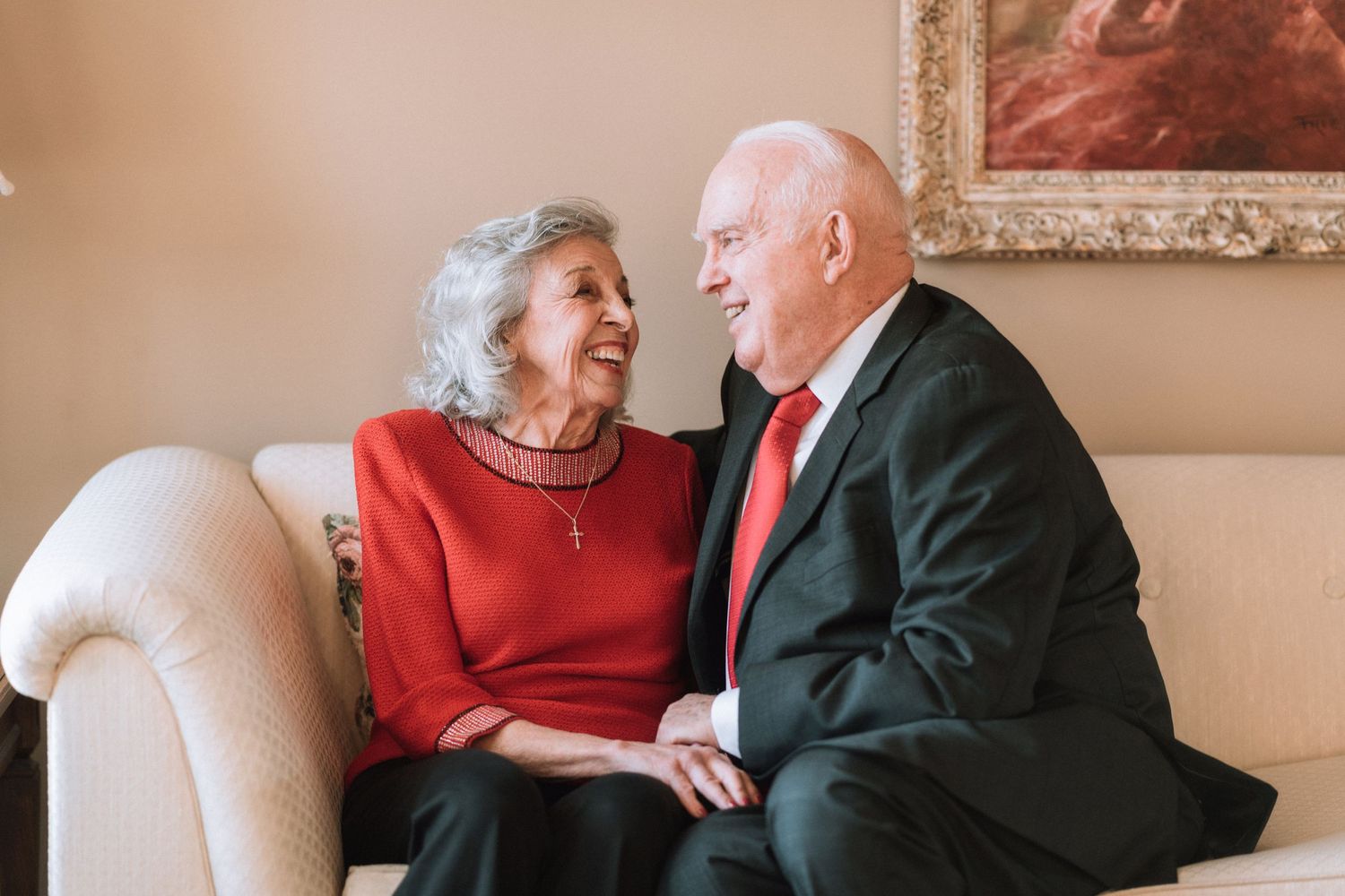 Older couple laughing and enjoying each others company