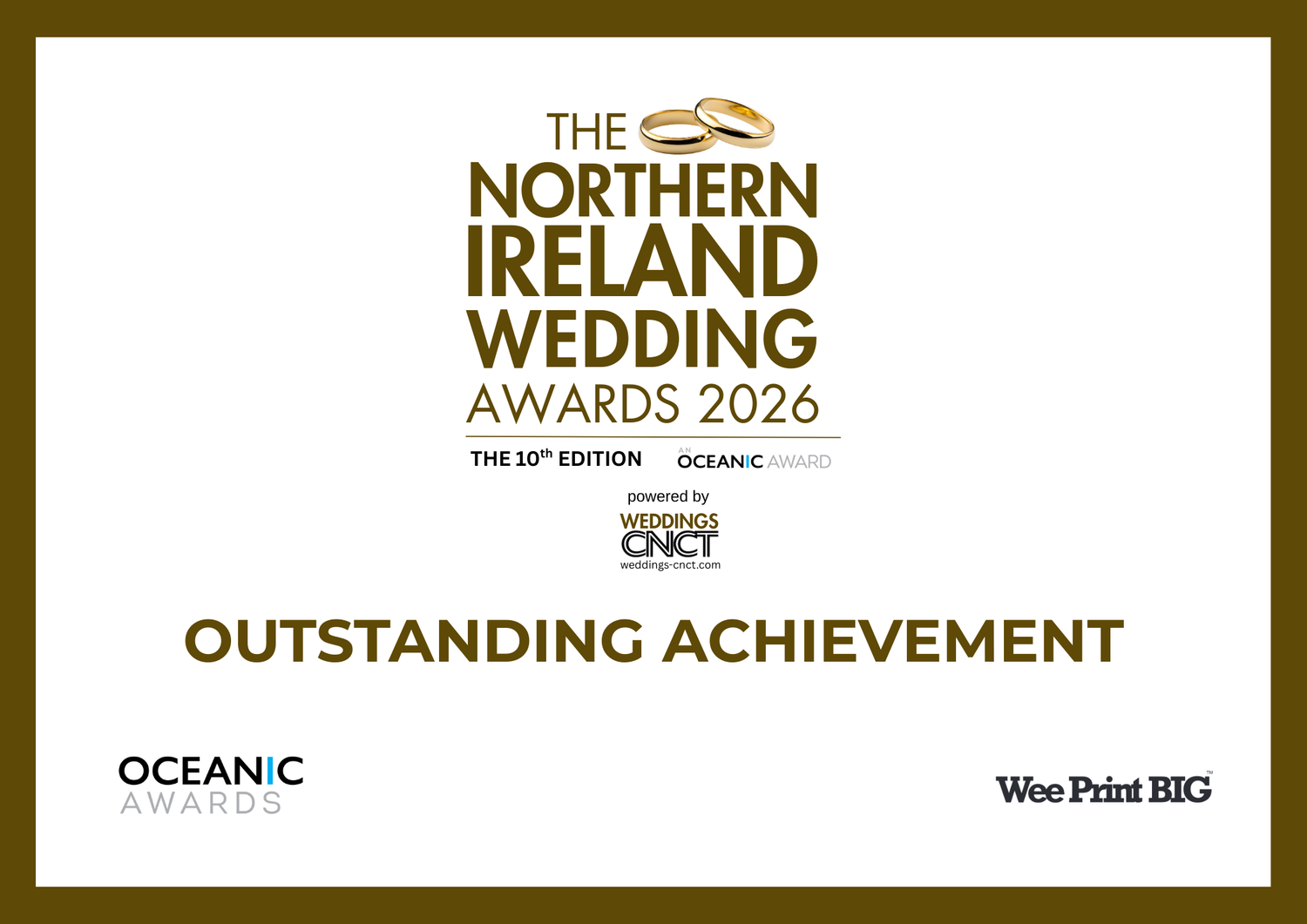 Three award badges for Northern Ireland wedding industry recognition including finalist and oceanic awards.
