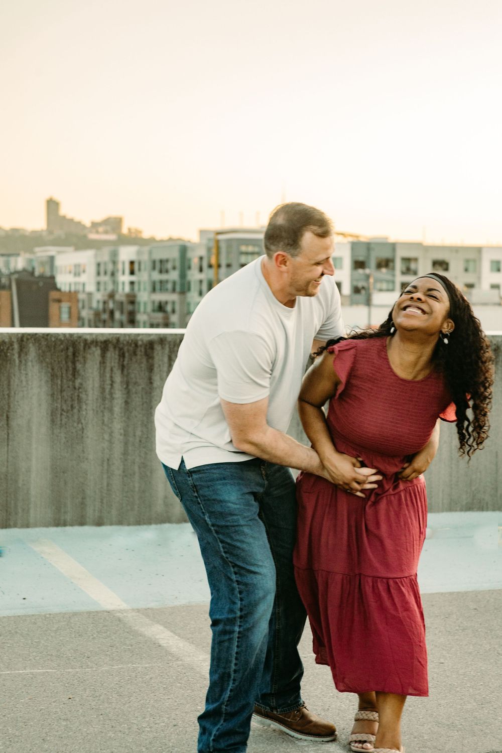 Rooftop Couple Engagement photos in downtown strip district of Pittsburgh PA