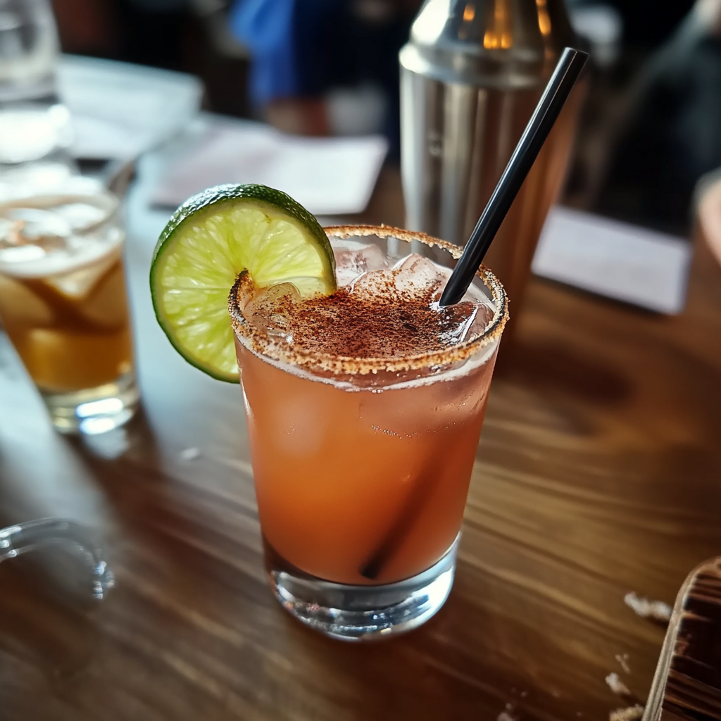 Craft cocktail with lime garnish and salt rim served in a rocks glass.