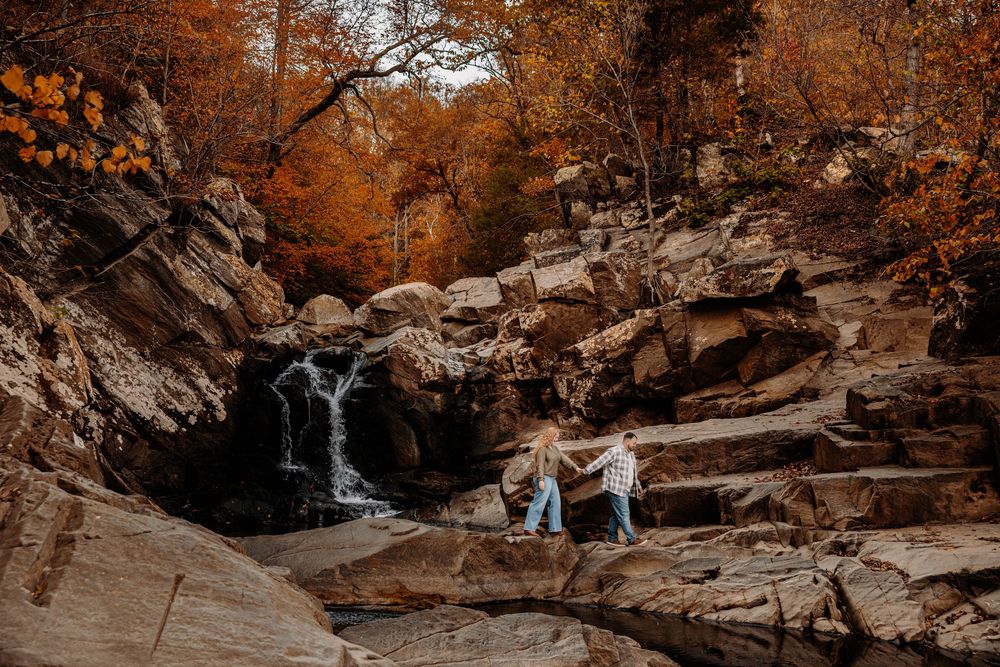 Fall Couple Engagement session at Scott Run by the waterfall  in McLean, Virginia