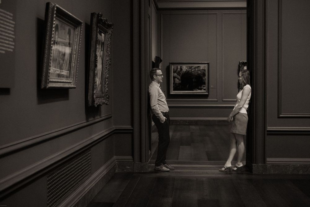 A couple during DC Engagement photo session at the National Galleria Washington DC