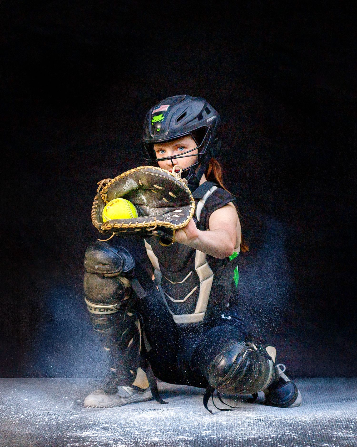 Athlete portrait photographed with chalk powder for dramatic sports imagery in Bergen County New Jersey
