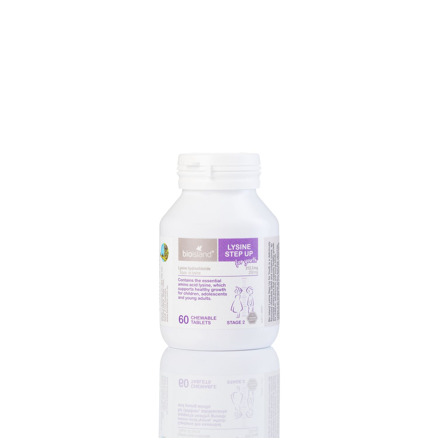 Lysine tablet for kids on a plain white background