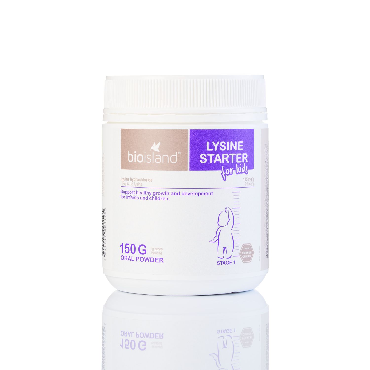 Lysine powder for kids on a plain white background