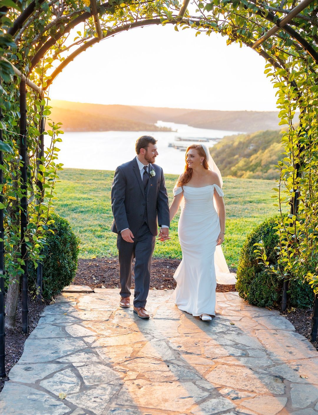 Big Cedar Lodge wedding at Integrity Hills during sunset bridal photos looking at Table Rock Lake.