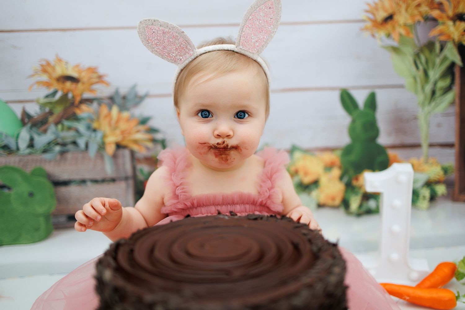 baby girl first brthday cake smash and splash easter bunny Tameside photographer photography