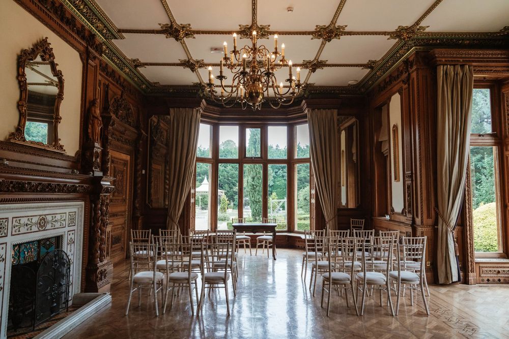 Wedding at Manor by the Lake Cheltenham Gloucestershire ceremony space indoors