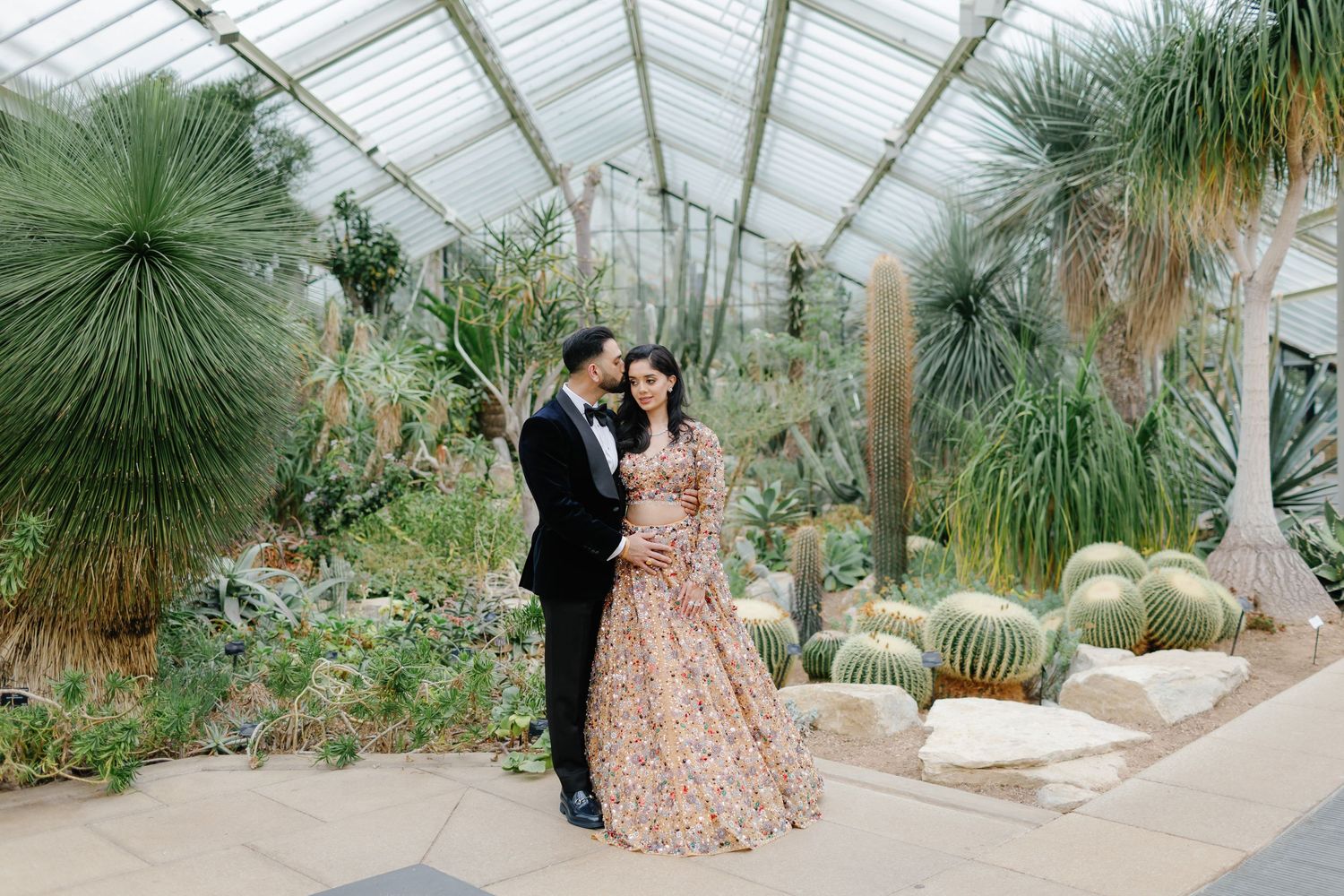 Hindu newlyweds at Princess of Wakes Conservatory at Kew Gardens
