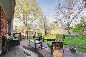 Welcoming back deck with comfortable patio furniture overlooking a well-maintained backyard in spring.