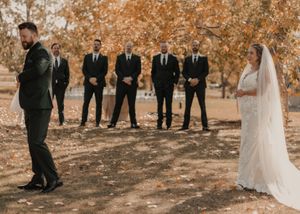 First look moments captured in three parts: bride's anticipation.