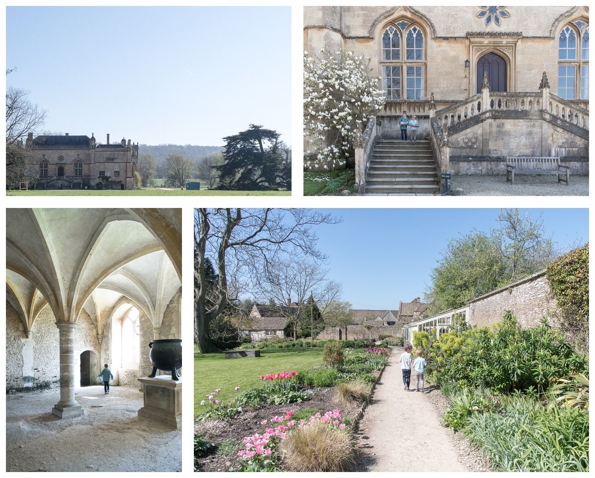 Collage showing historic architecture, arched walkways, gardens, and stone buildings.