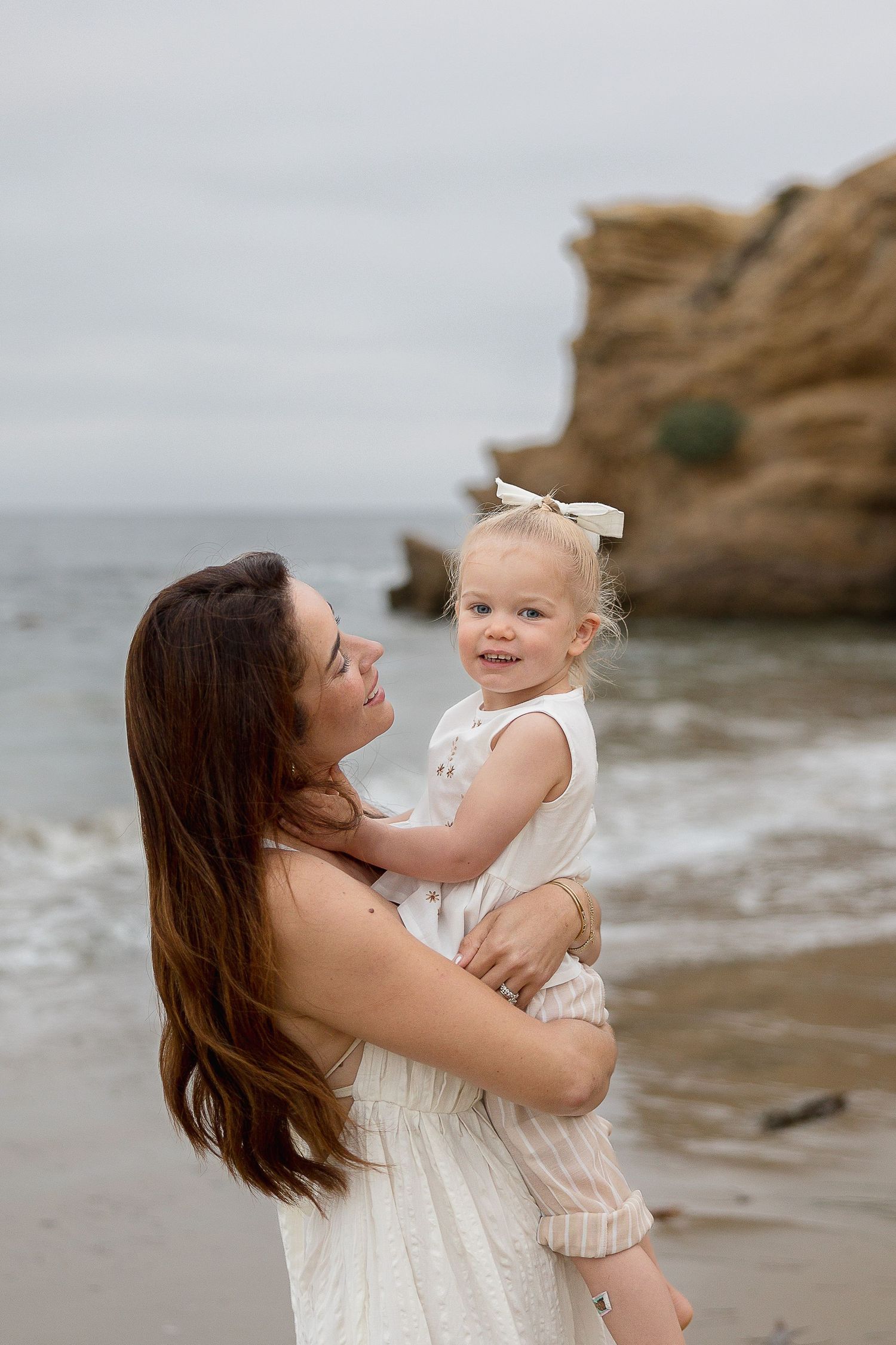 Natural beach family portraits at Crystal Cove