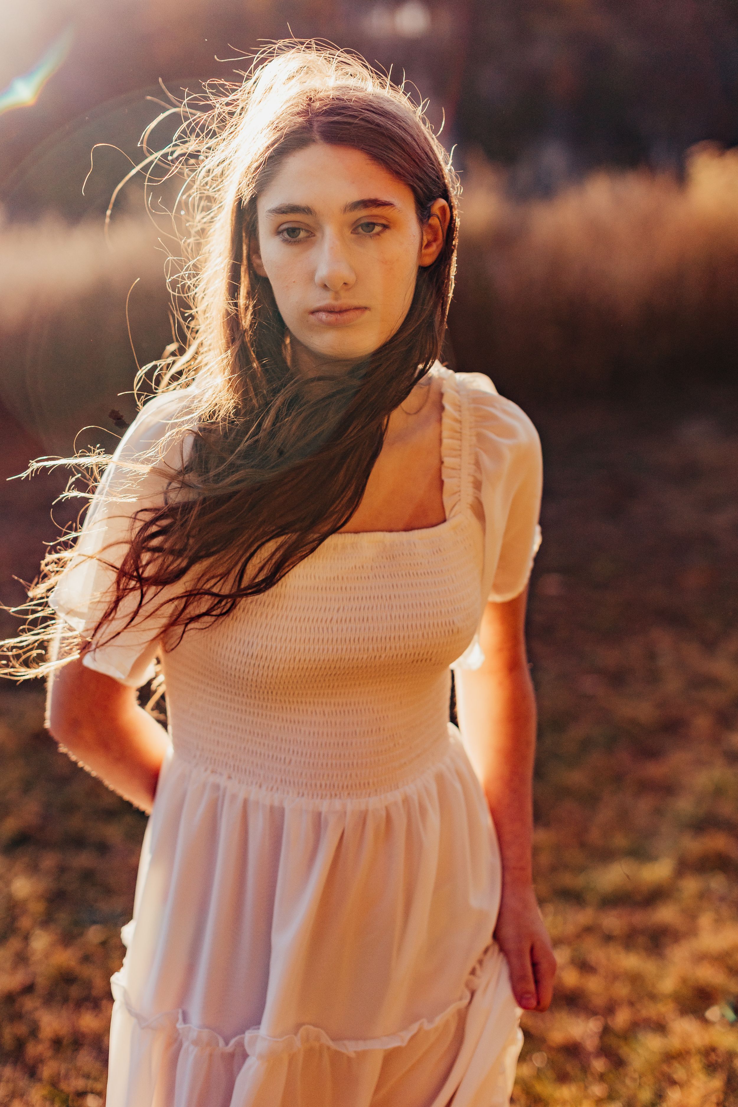 Girl with hair blowing in wind