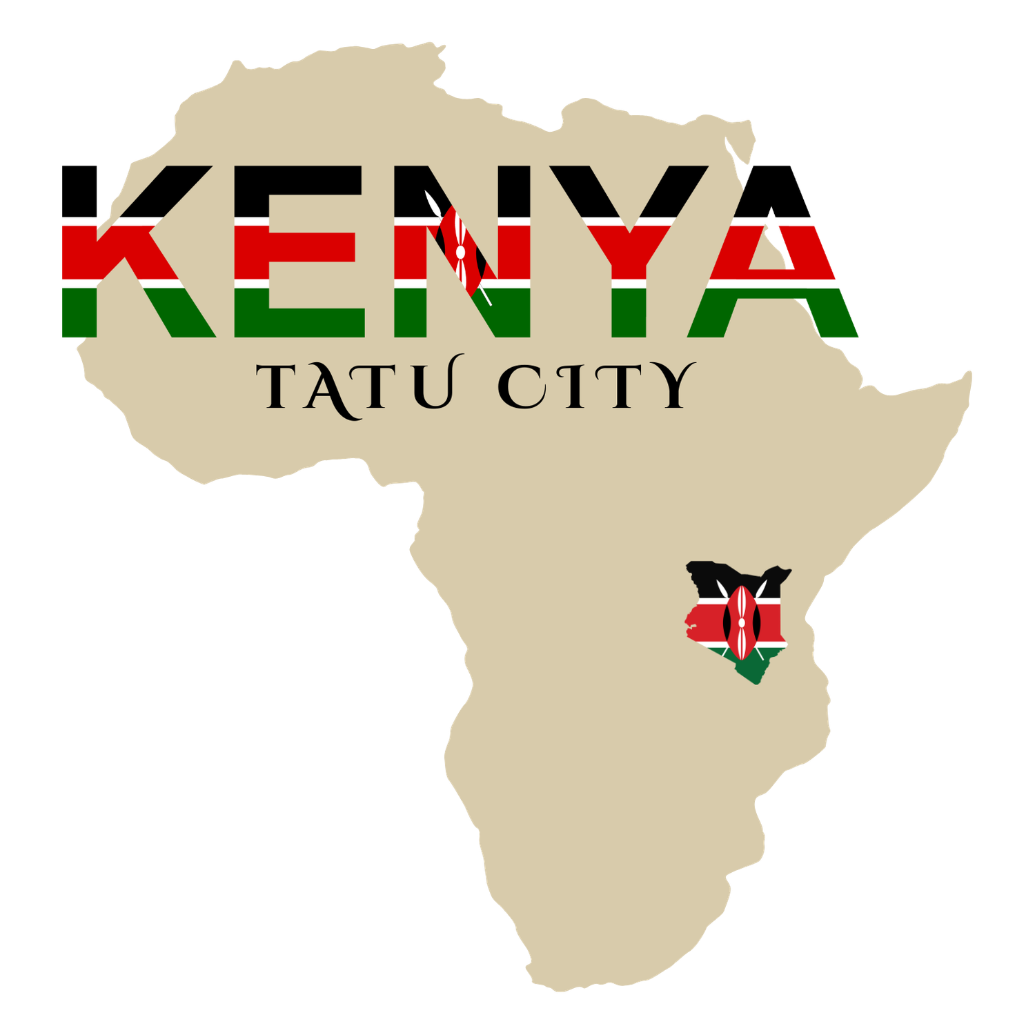 Stylized map of Africa featuring Kenya and Nairobi text with national flag colors against a gradient gold background.