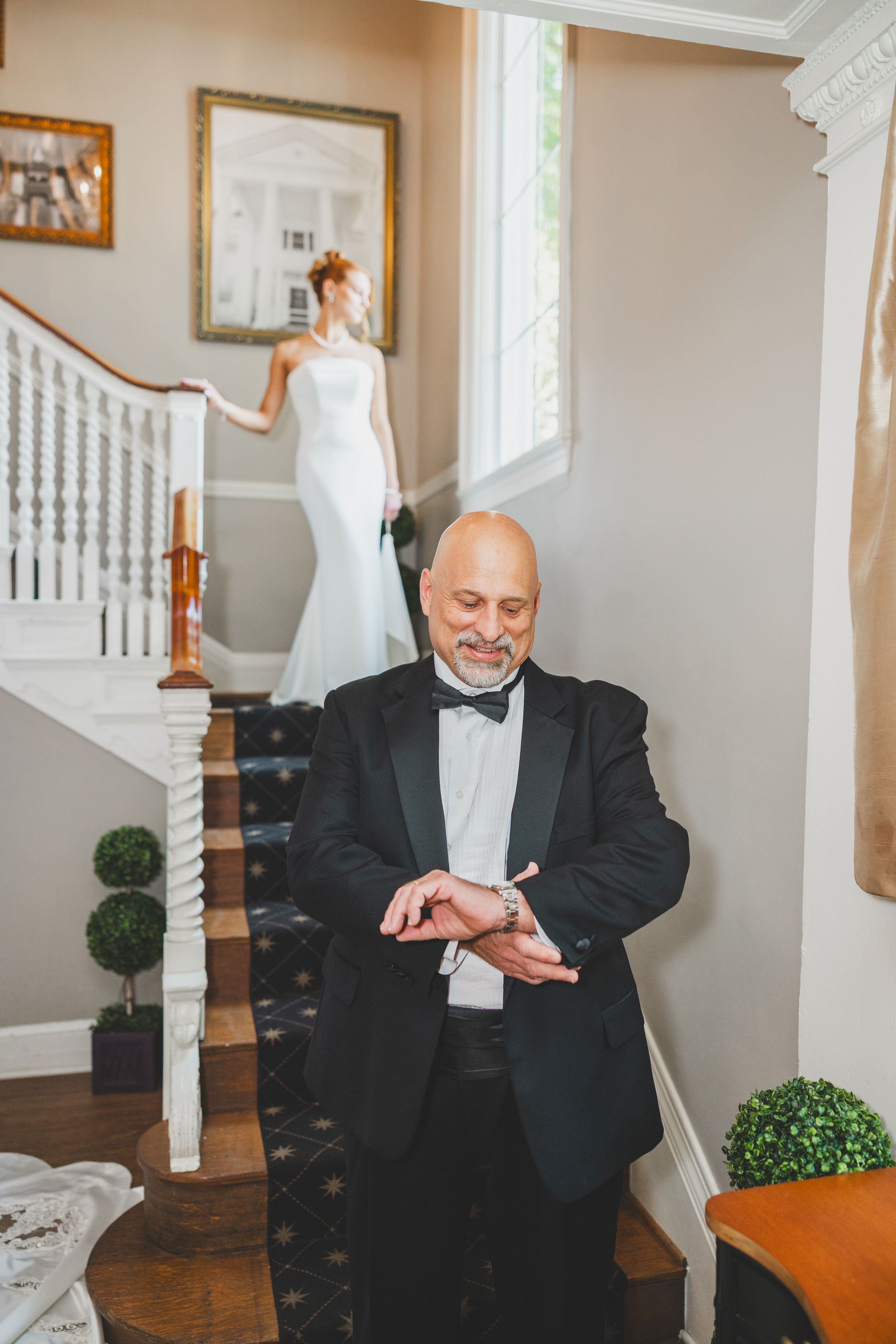 First look photo session with Bride and father