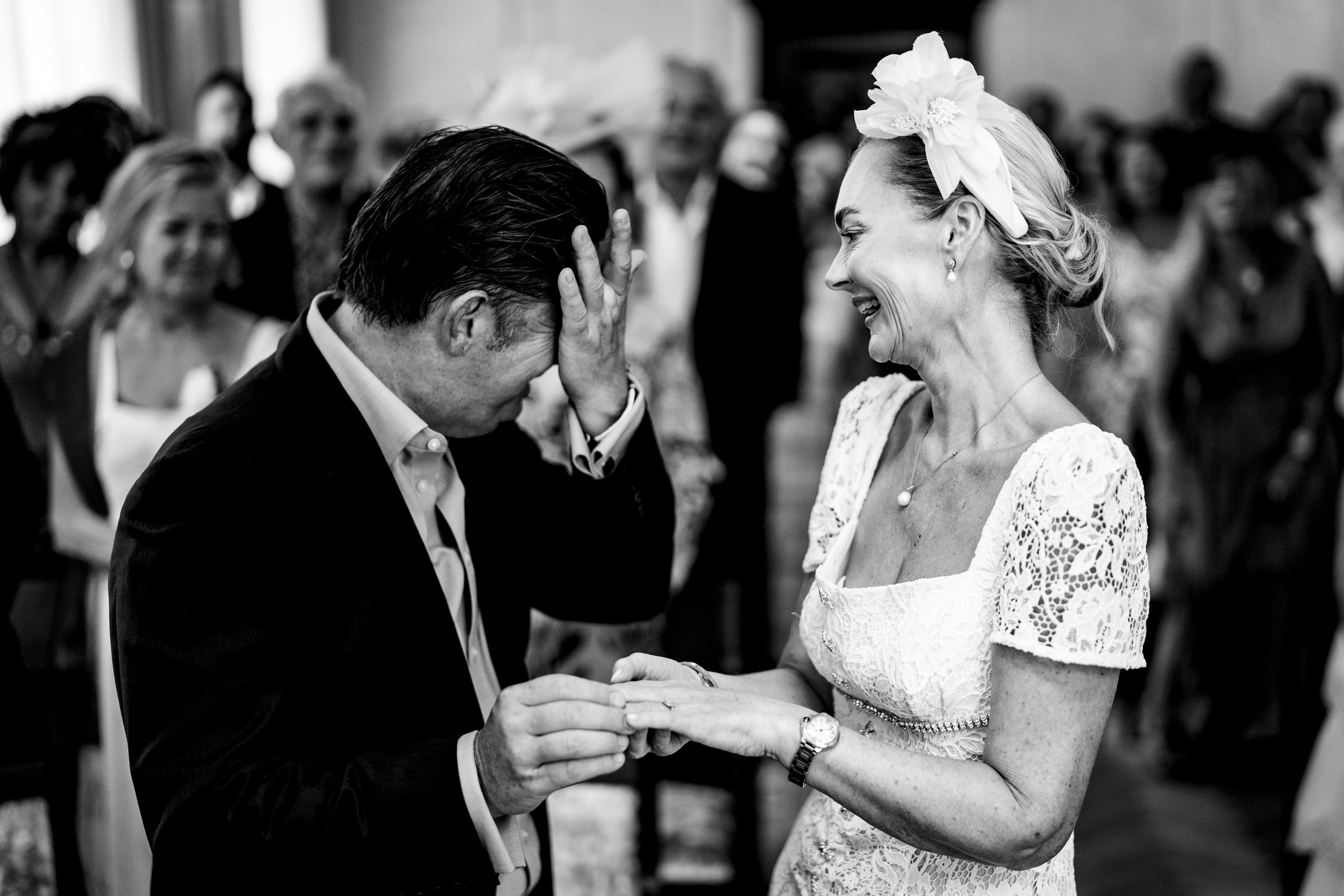 Groom crying at chelsea old town hall london wedding