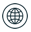 A simple black and white icon of a globe with latitude and longitude lines forming a grid pattern.