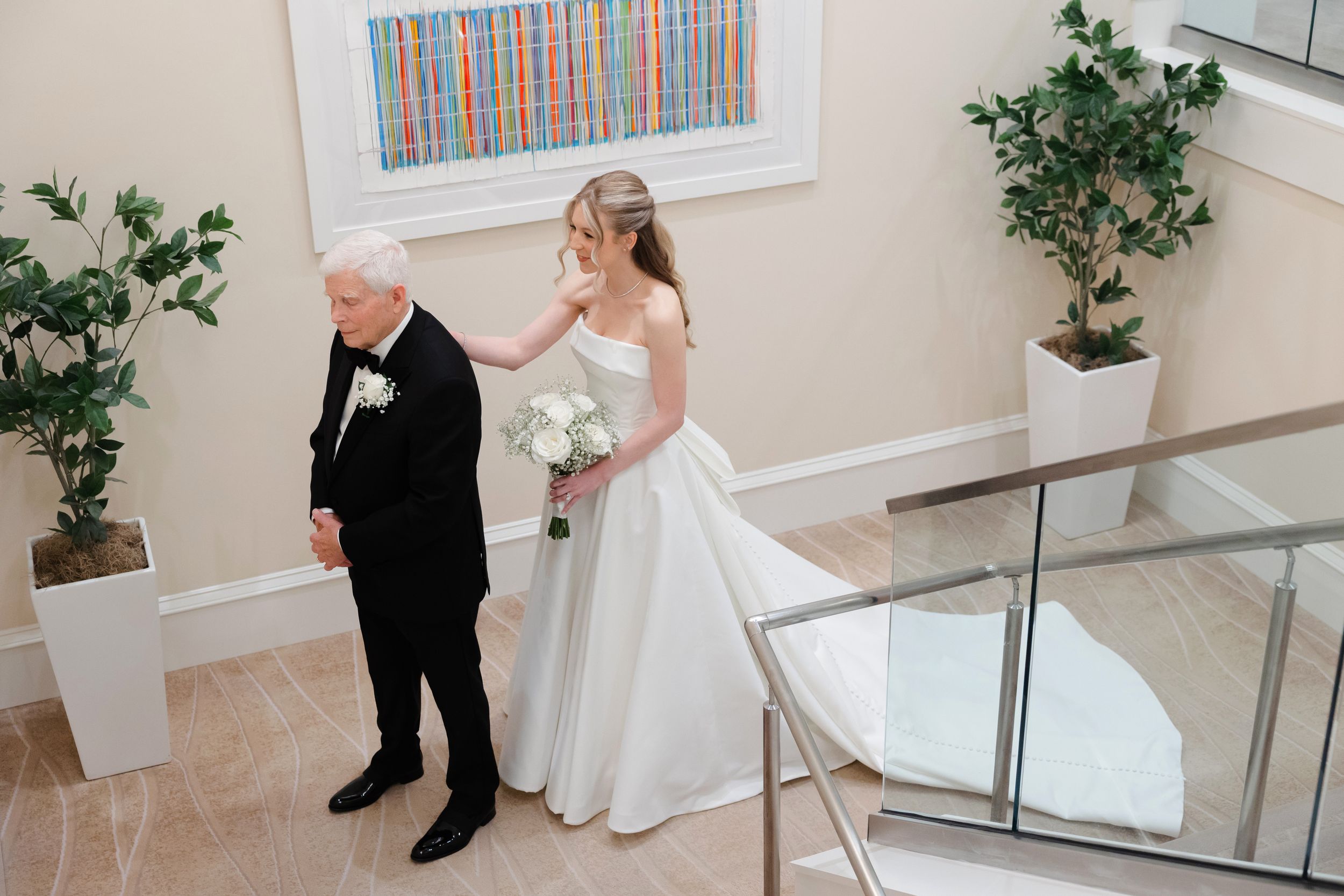Father and bride first look at BallenIsles Country Club in Palm Beach during a wedding photographed by Ohio photographer Tom Forrest.