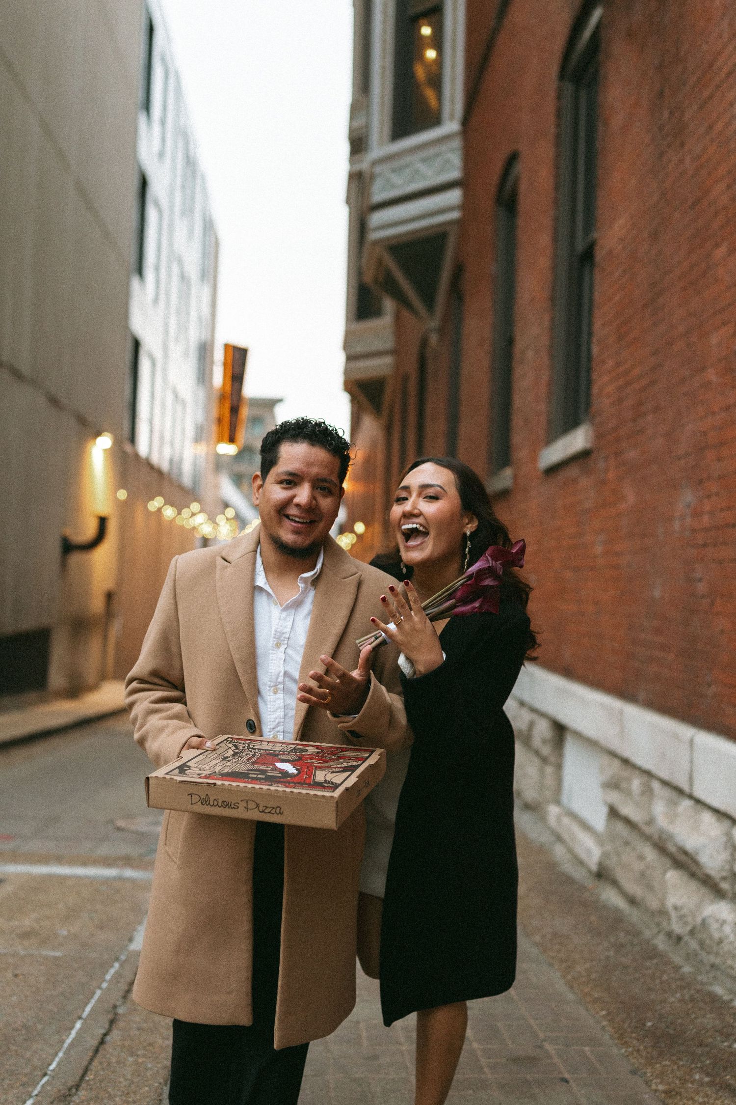 Nashville elopement photographer Karla Derry, couple walking on street happy