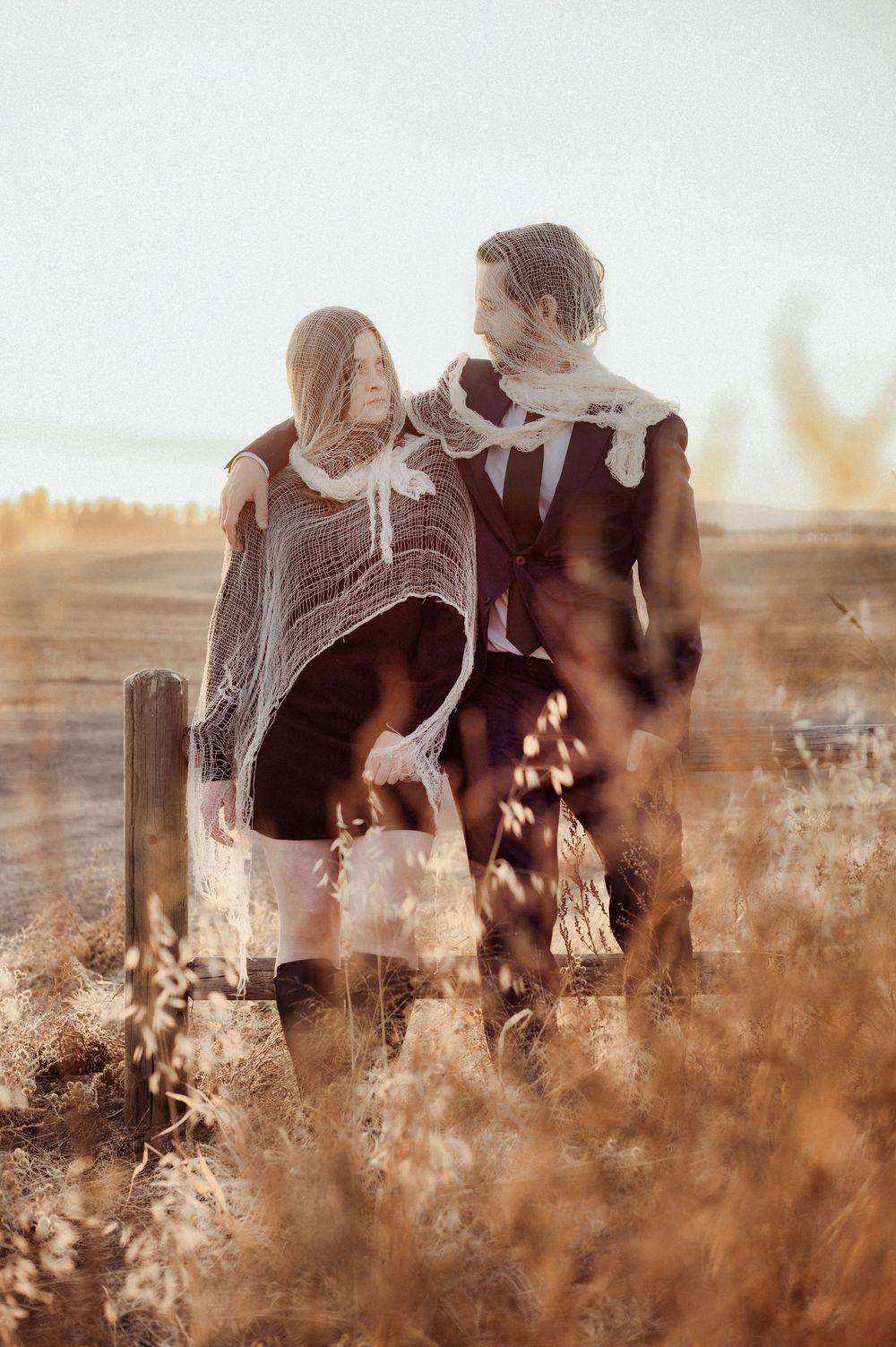 Golden hour dreamy fantasy halloween couples shoot in Spokane Washington.