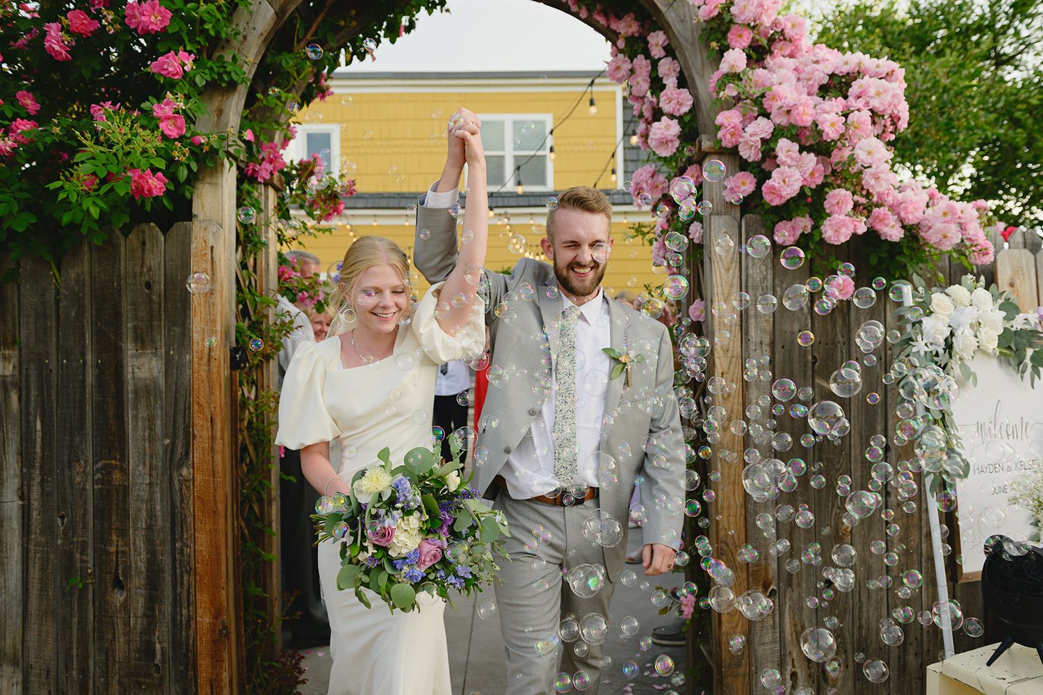 Blackfoot wedding photographer ShutterGirl send off at backyard wedding in Blackfoot idaho