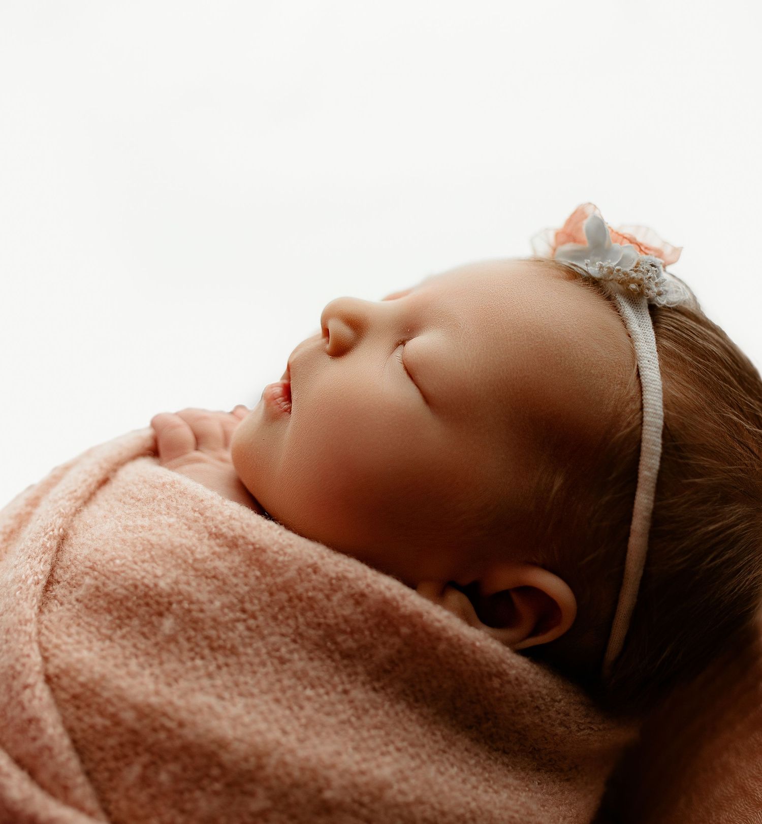 Bailey's Photography | Portsmouth OH | Newborn Studio | Columbus Ohio Baby Girl | Wrapped in Pink with Floral Headband