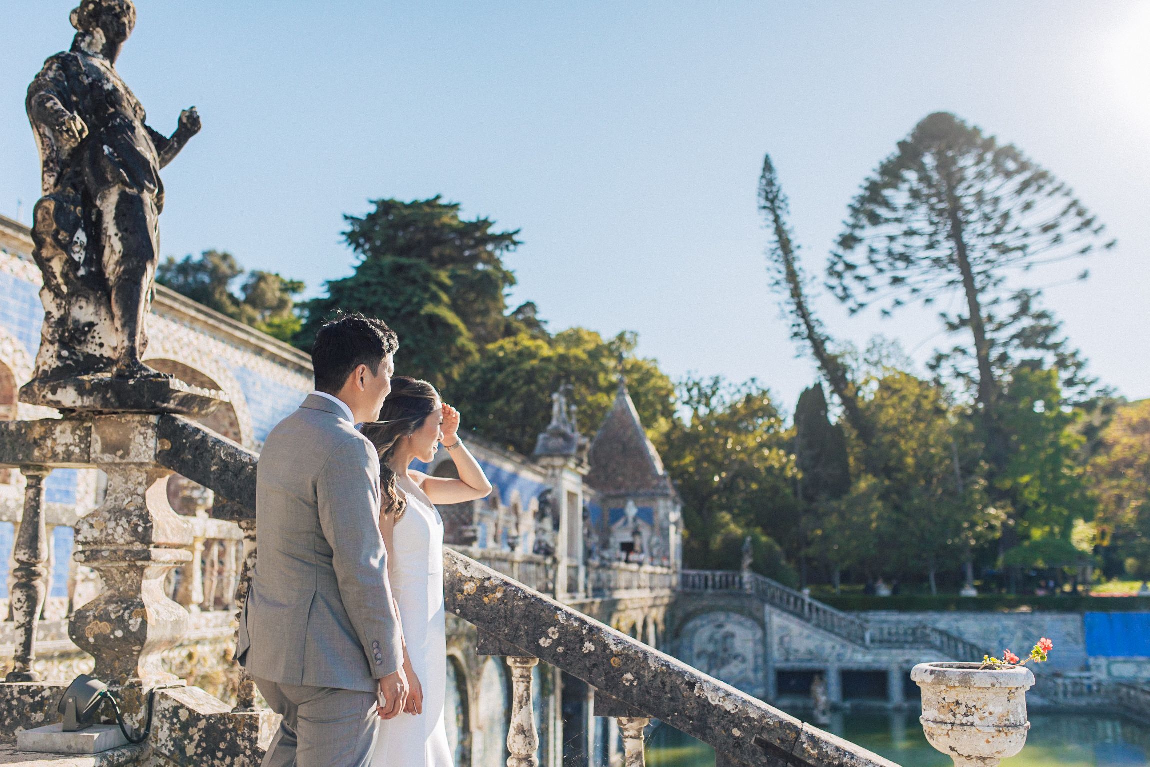 Asian-American couple at their romantic destination wedding in Lisbon at palcio de fronteira, by Regina Portugal wedding photographer