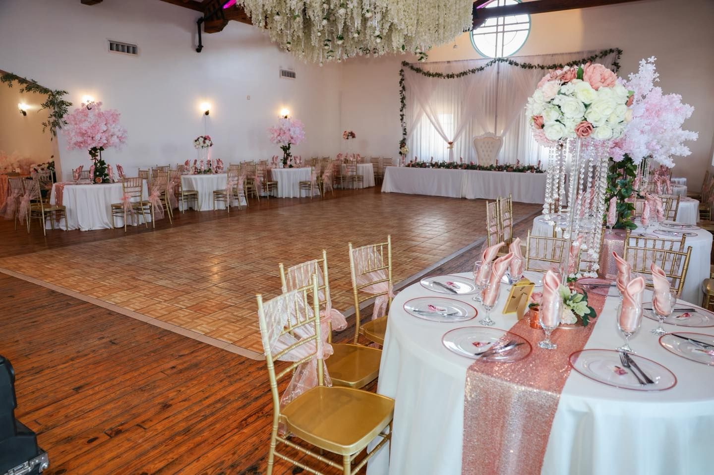 Elegant DFW quince venue interior designed for large quinceañera celebrations, court presentations, and unforgettable reception moments