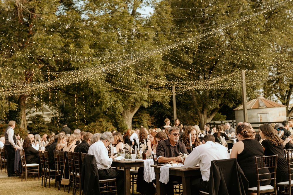 Photograph of wedding reception at Wild Daisy Farm in Molena, Georgia.