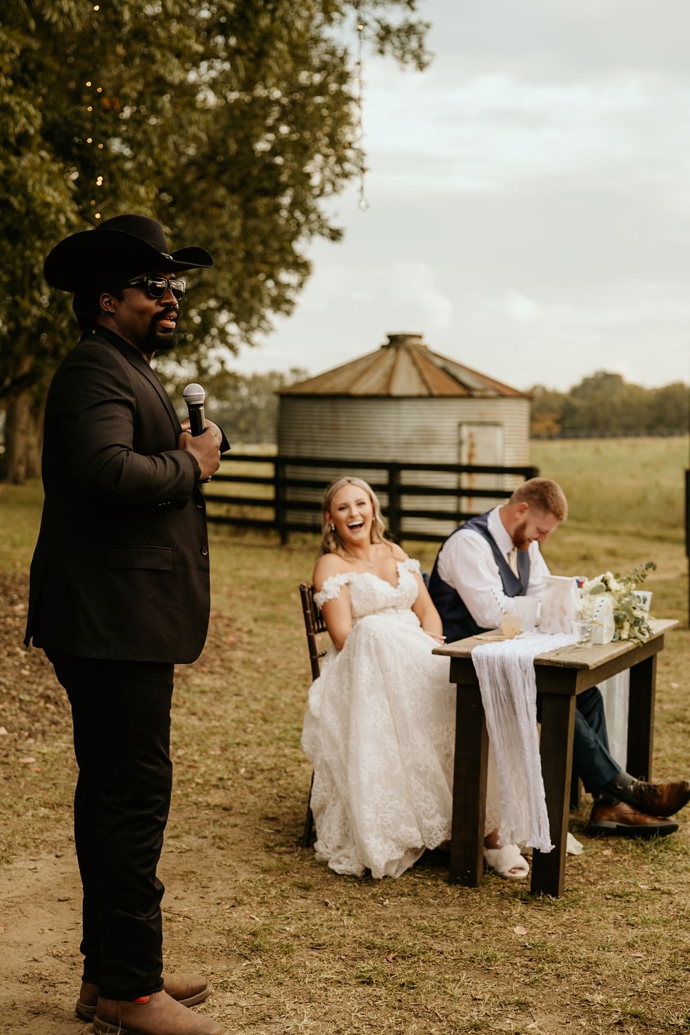 Photograph of wedding reception at Wild Daisy Farm in Molena, Georgia.