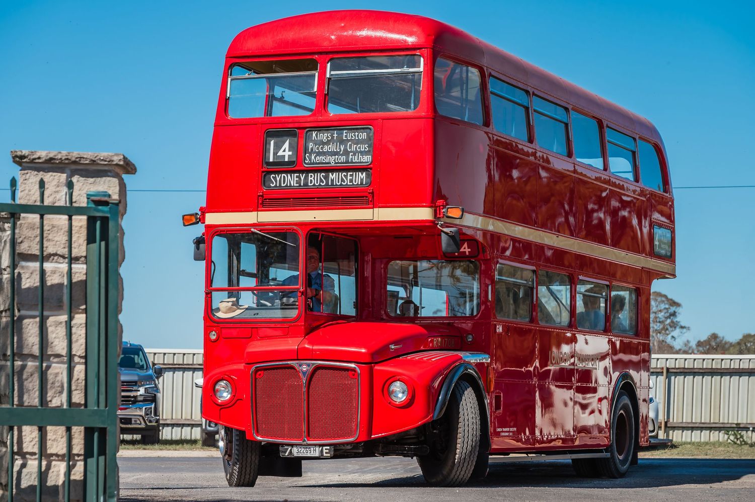 Red London Bus from Sydney Bus Museum at the All British Day at Hawksbury Showground in Sydney.
