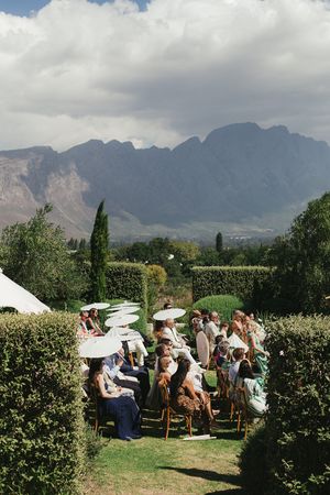 Wedding ceremony in the gardens at La Cotte, Cape Winelands