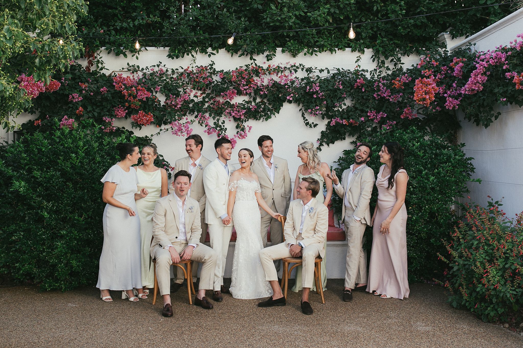 Bridal party in the courtyard at La Cotte, Franschhoek