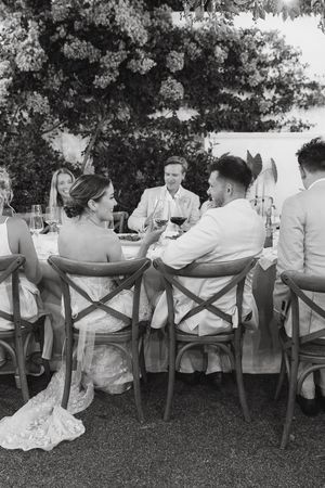 Al fresco wedding reception in the courtyard at La Cotte Franschhoek